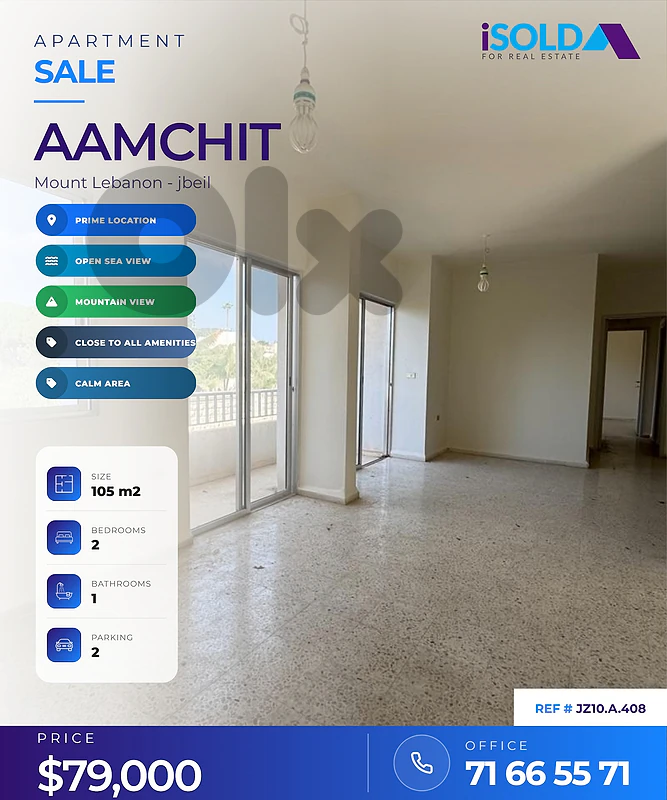 A 105 m2 apartment having an open mountain view for sale in Aamchit