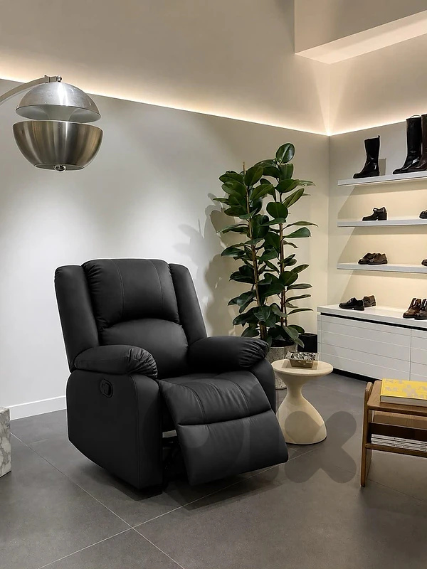 Recliner chair , leather Manual Control Side Pockets Footboard