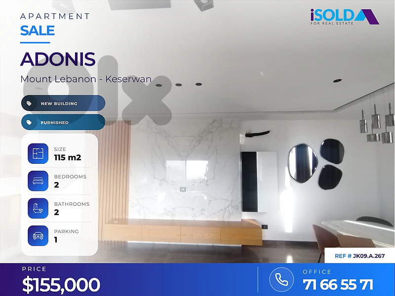 A furnished 115 m2 apartment for sale in Adonis