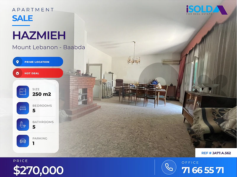 A 250 m2 apartment with a terrace for sale in Hazmieh
