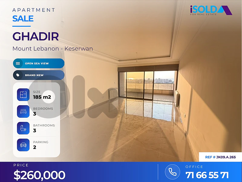 A 185 m2 apartment having an open sea view for sale in Ghadir