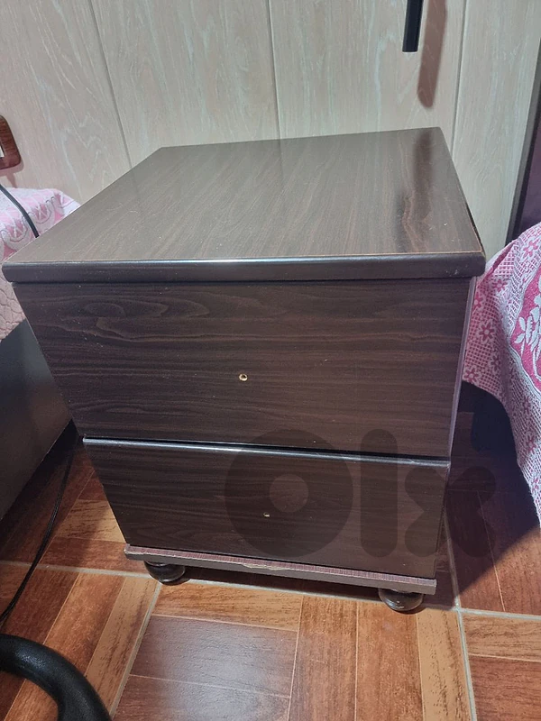 Dark Brown Bedside Table / Nightstand (2 Drawers) – Good Condition