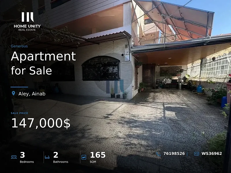 3-bedroom apartment is available for sale in Ainab, Aley