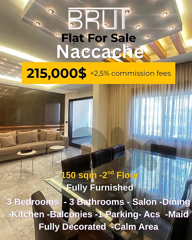 150 Sqm -Fully Furnished &Equipped -High end For Sale in Naccache