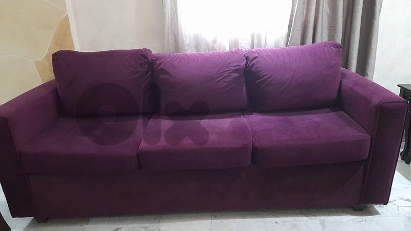 sofa 3 seats(purple)+armchair (baby pink)