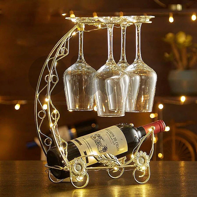 Dragon Boat Wine Rack – Gold Wine Bottle Holder, Floral Accents