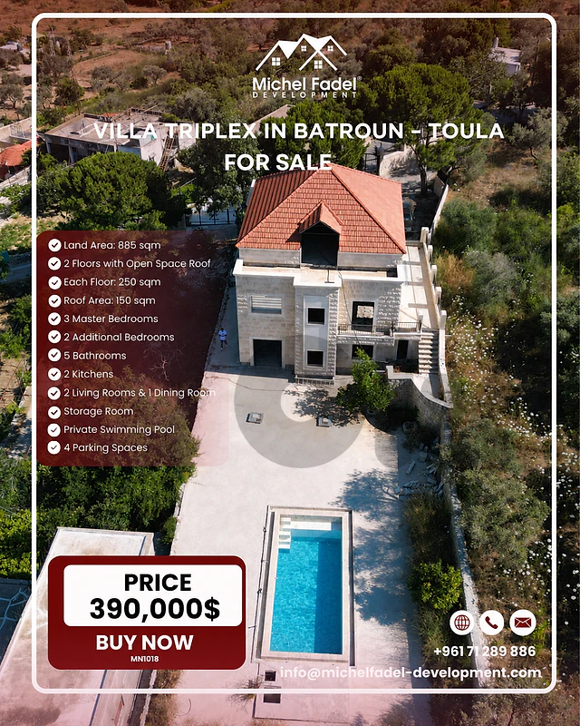 MN1018-Triplex for Sale in Toula /فيلا تريبلكس للبيع في البترون – تولا