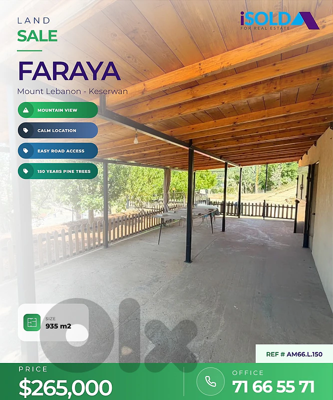 A 935 m2 land having an open mountain view for sale in Faraya