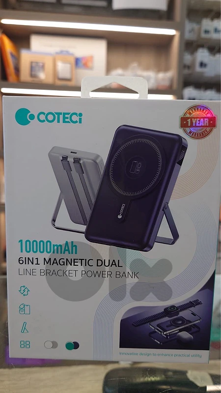 Coteci 10000mah 6in1 magnetic dual line bracket power bank 21$