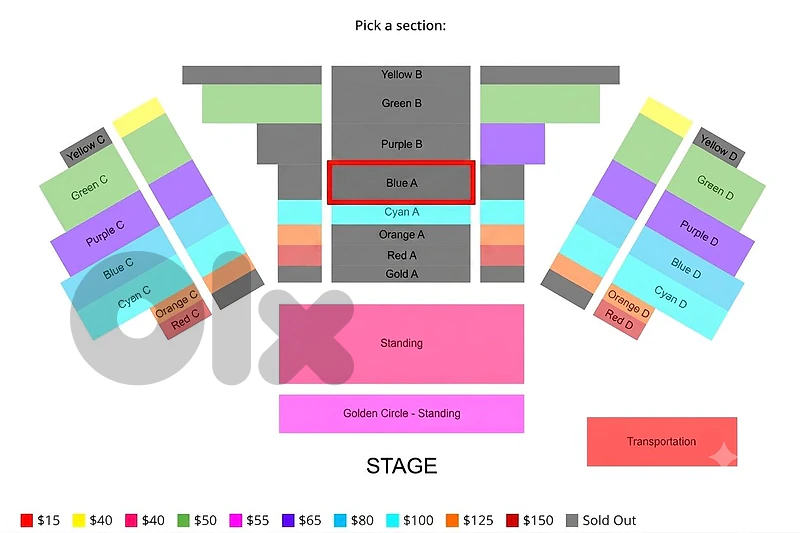 Tickets Seated Blue A section Maryline Naaman