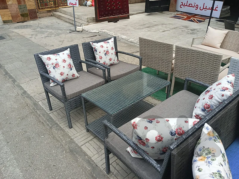 Outdoor Rattan Garden furniture set with glass table