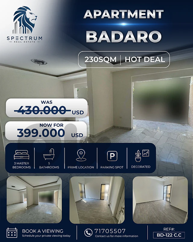 APARTMENT IN BADARO PRIME | 230SQ | 3 MASTER BEDS | BD-122 C.C