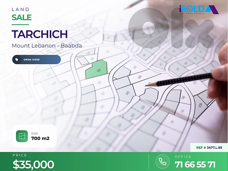 A 700 m2 land having an open view for sale in Tarchich
