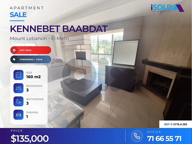 A furnished 160 m2 apartment for sale in Kennebet Baabdat