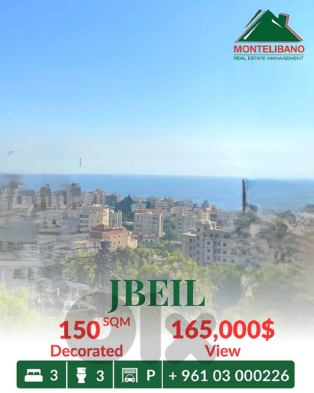150 sqm Apartment For Sale in Jbeil جبيل with View