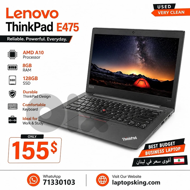 Lenovo ThinkPad E475 AMD A10 8GB RAM 128GB SSD Laptop