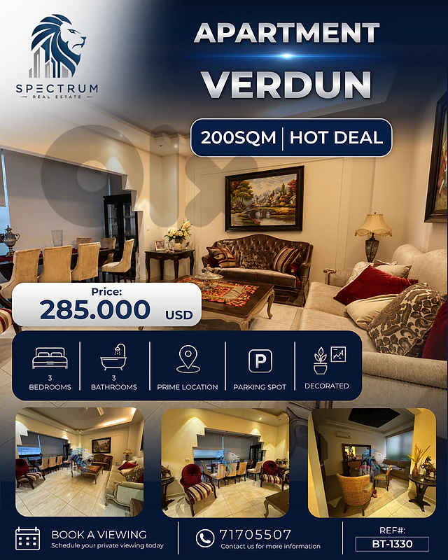 HOT DEAL !! APARTMENT IN VERDUN PRIME (200SQ) 3 BEDROOMS , (BT-1330)