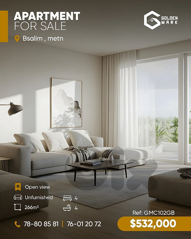 GMC102GB - Apartment For Sale in Bsalim  - شقة للبيع في بصاليم