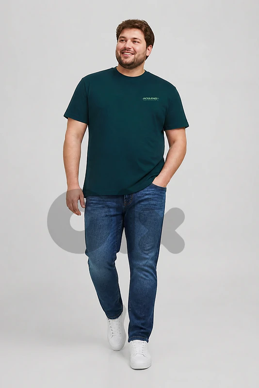 Jack & Jones Men Crew Neck Short Sleeve Brand Logo T-Shirt, Teal Green