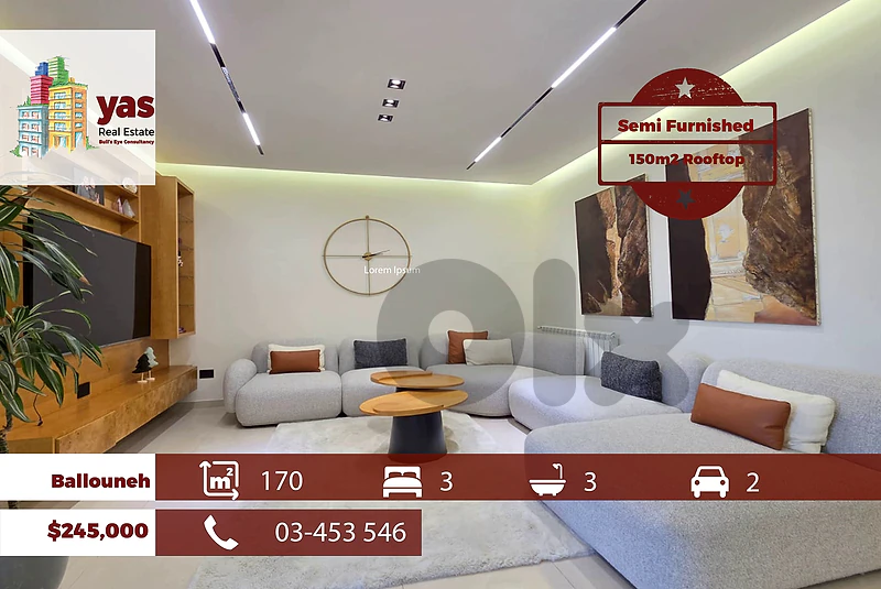 Ballouneh 170m2 | 150m2 Rooftop | Terrace | Semi Furnished | View | TO