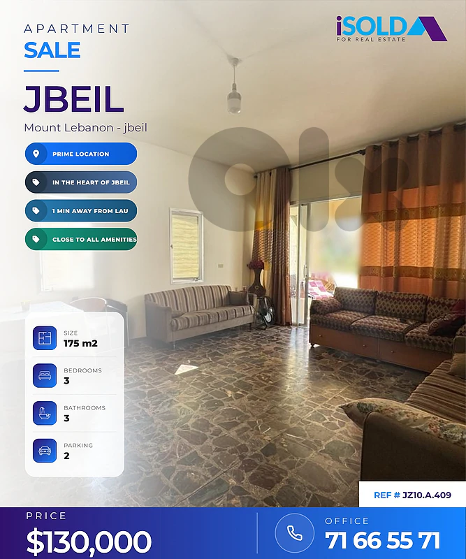 Prime Location Apartment 4 Sale | Walking Distance to LAU & Jbeil Souk