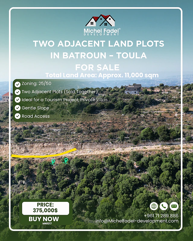 MF1022- 2 Adjacent Land Plots in Batroun-Toula/أرضان متجاورتان للبيع MF1022- 2 Adjacent Land Plots in Batroun-Toula/أرضان متجاورتان للبيع