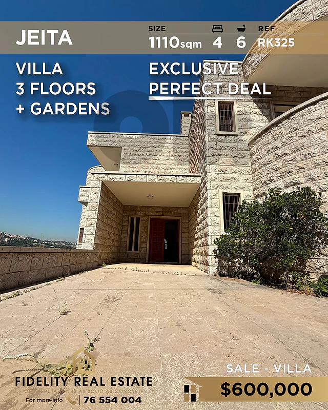 Villa for sale in Jeita RK325 فيلا للبيع في جعيتا