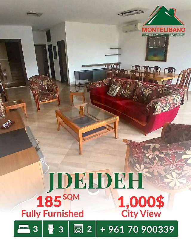185 sqm Apartment For Rent in Jdeideh جديدة with City View