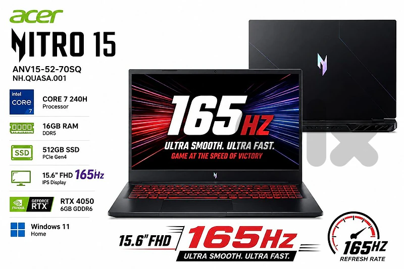 ACER NITRO V15  CORE 7 240H GENERATION 16 WITH RTX 4050