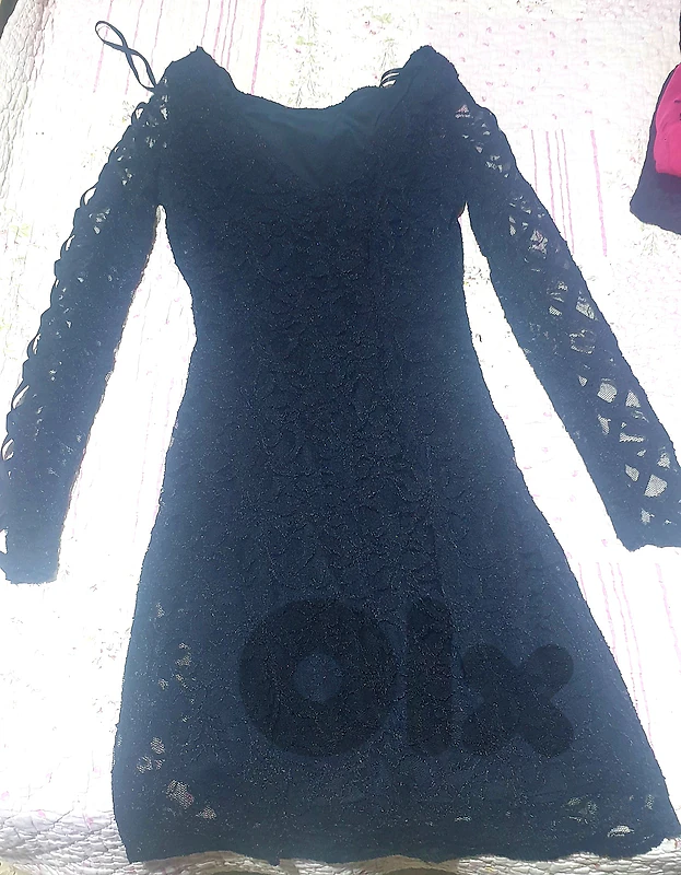 Black floral lace long-sleeve women dress size medium