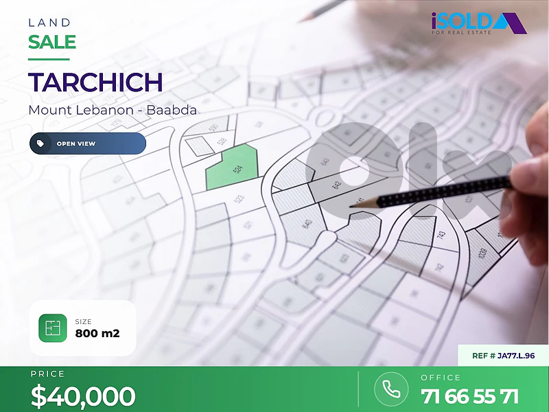 A 800 m2 land having an open view for sale in Tarchich