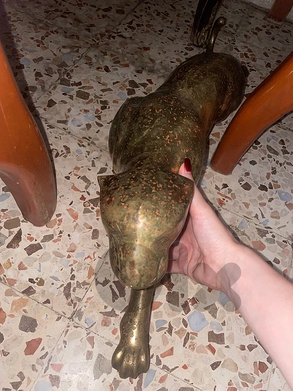 مجسم فهد نحاسي كبير (تحفة أنتيك فخمة للديكور)