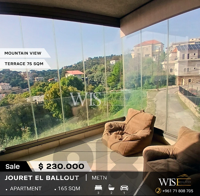 165 SQM Apartment with Terrace for SALE in Jouret El Ballout!