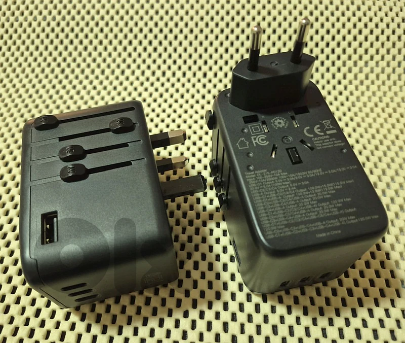 2 Universal Travel Adapters (120W) 4 Plugs, 4 USB-C and 1 USB-A Ports