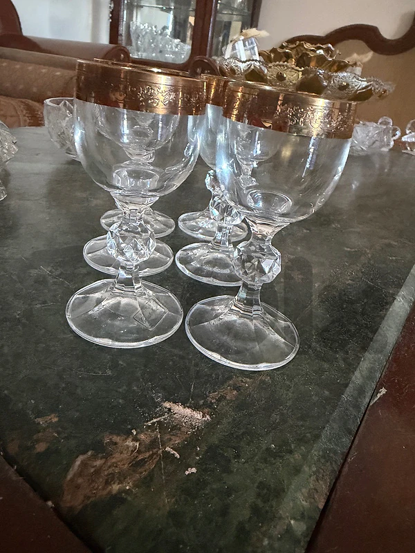 6 Stemmed dessert Vintage gold-rim goblets
