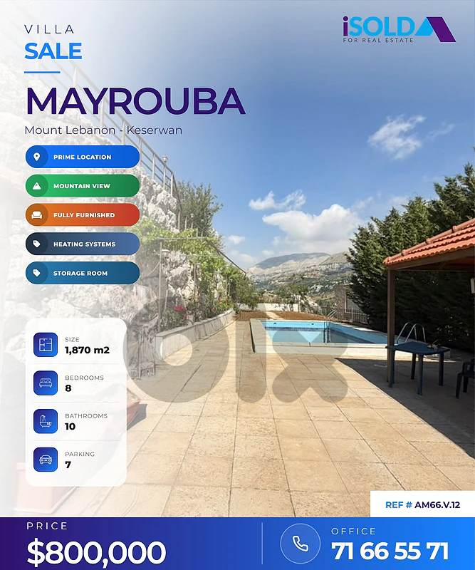 Decorated furnished villa+pool+open mountain view 4 sale in Mayrouba