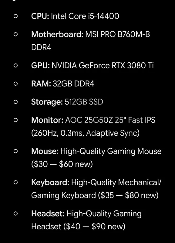 High End FULL SETUP PC RTX 3080 Ti + i5-14400 + 260Hz Fast IPS Monitor