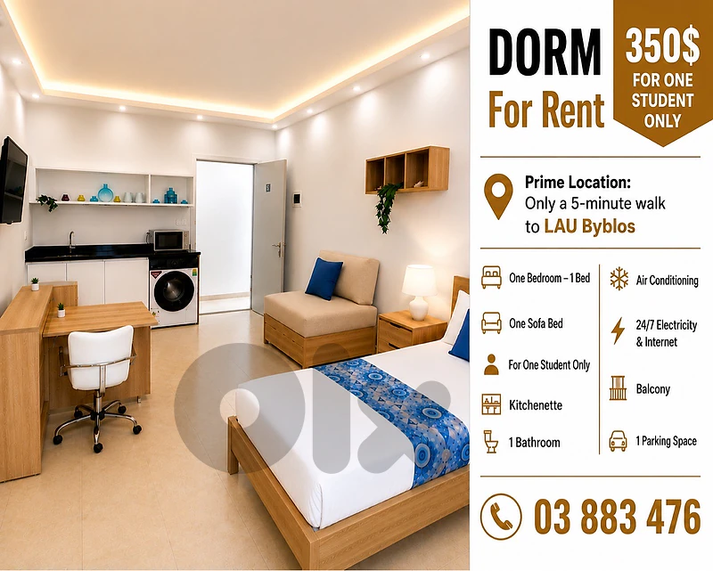 BYBLOS /LAU /DORM FOR RENT/ 350$