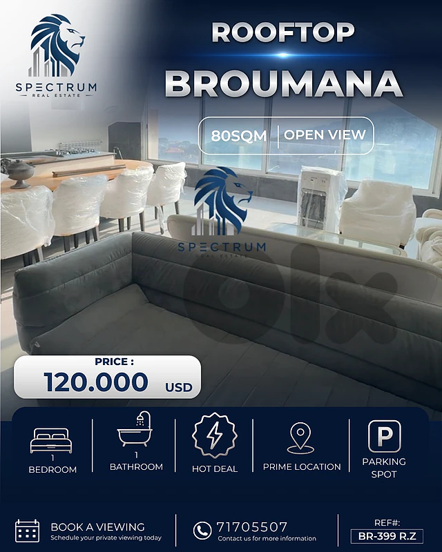 HOT DEA! | ROOFTOP | BROUMANA | 1 BED | FULLY FURNISHED, (BR-399) N.
