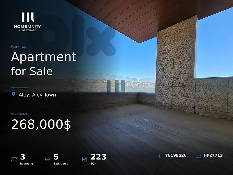 3-bedrooms Apartment for Sale , located in Aley Town , Aley