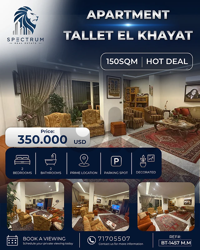 HOT DEAL ! APT IN TALLET EL KHAYAT PRIME | 150SQ | BT-1457 M.M