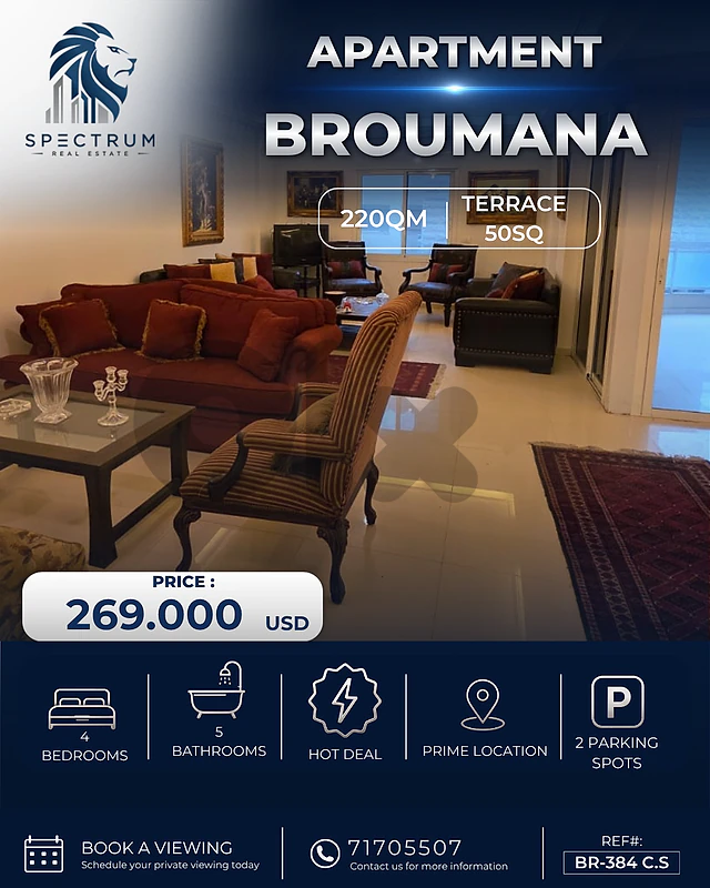 4 BEDS APARTMENT IN BROUMANA WITH TERRACE, (BR-384)