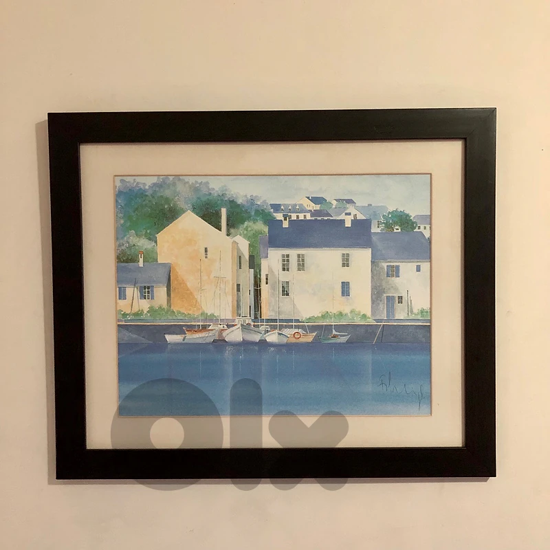 Framed Coastal Village print boats