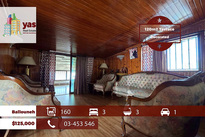 Ballouneh 160m2 | 120m2 Terrace |Decorated | Quiet Street | Catch | TO Ballouneh 160m2 | 120m2 Terrace |Decorated | Quiet Street | Catch | TO