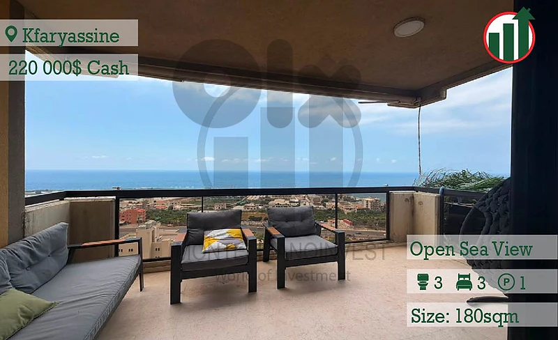 Apartment For Sale In Kfaryassine with Open Sea View !!