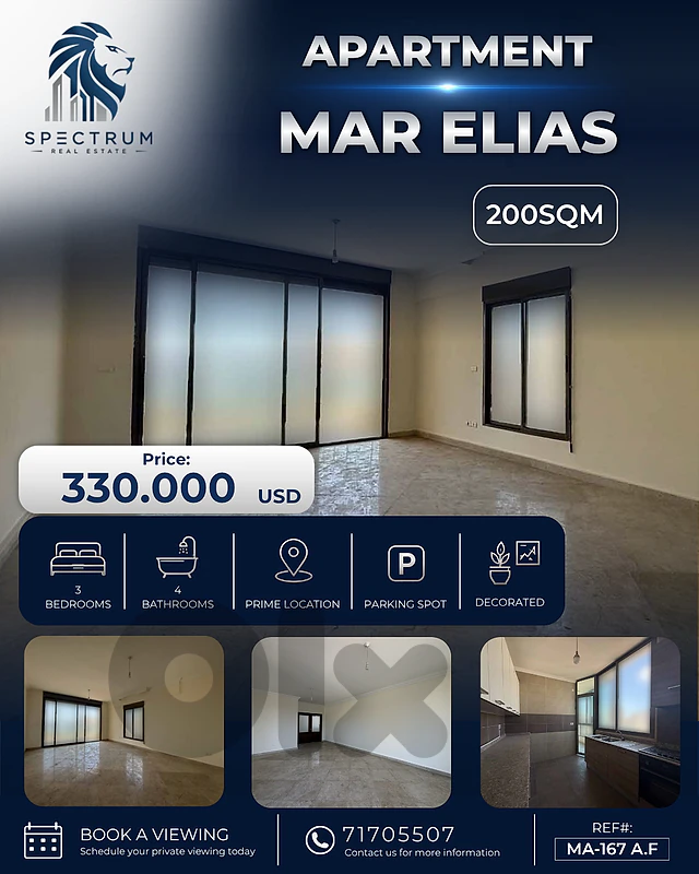 NEW BUILDING IN MAR ELIAS PRIME | 200SQ | 3 BEDS | MA-167 A.F
