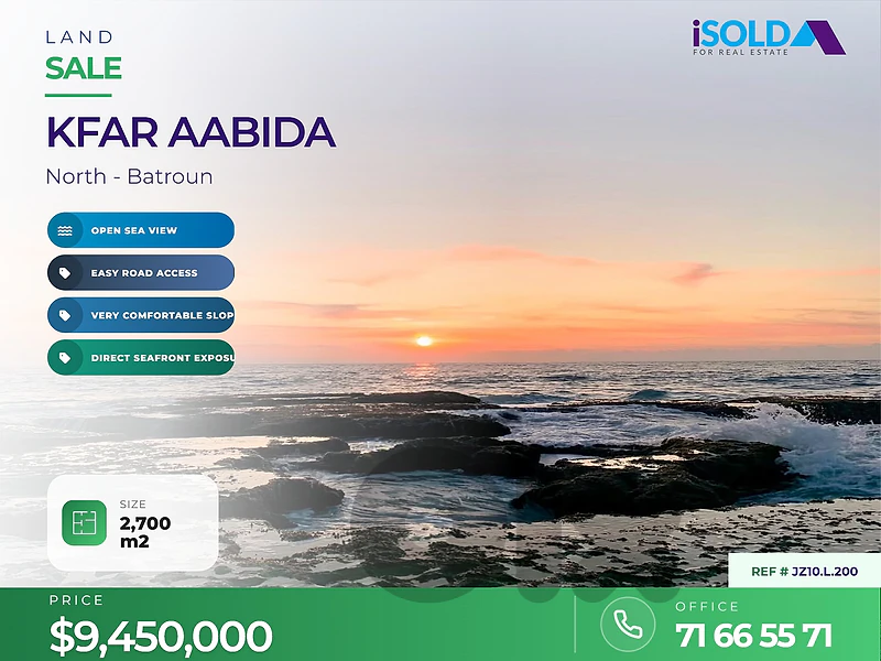 A 2700 m2 land having an open sea view for sale in kfaraabida
