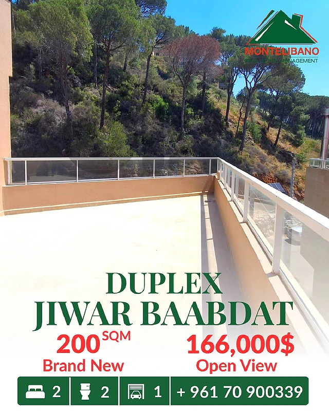 Brand New 200 sqm Duplex For Sale in Jiwar Baabdat with Open View