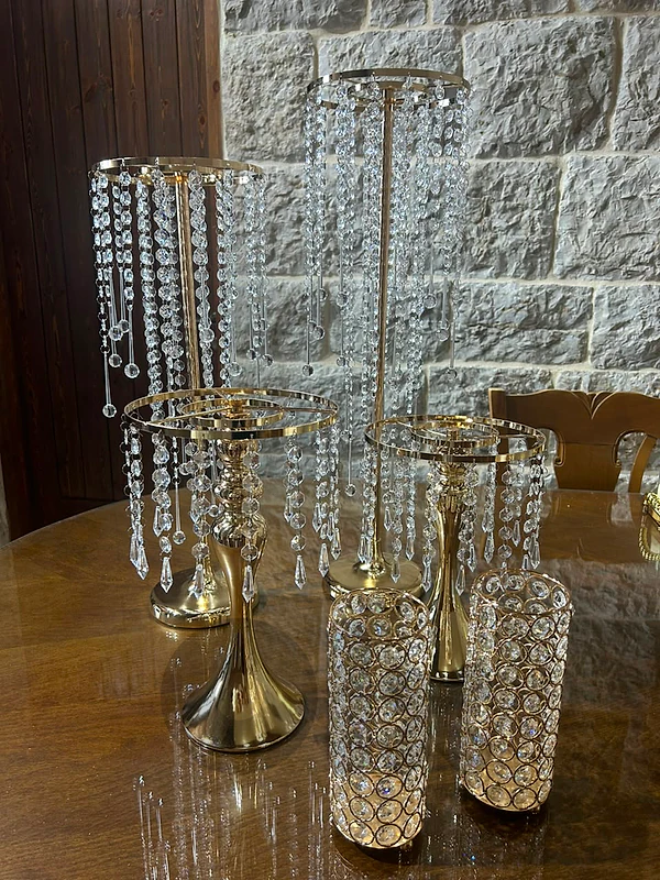 6 Pieces Set of Gold Centerpieces (floor and Table) and Candle Holders