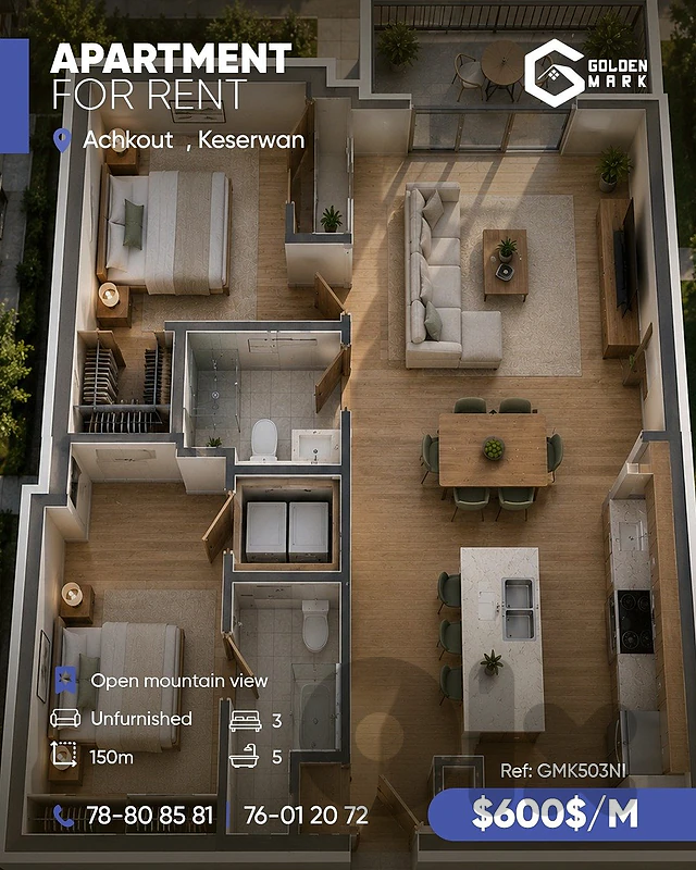 GMK503NI - Apartment  For Rent in Achkout - شقة للإيجار في عشقوت